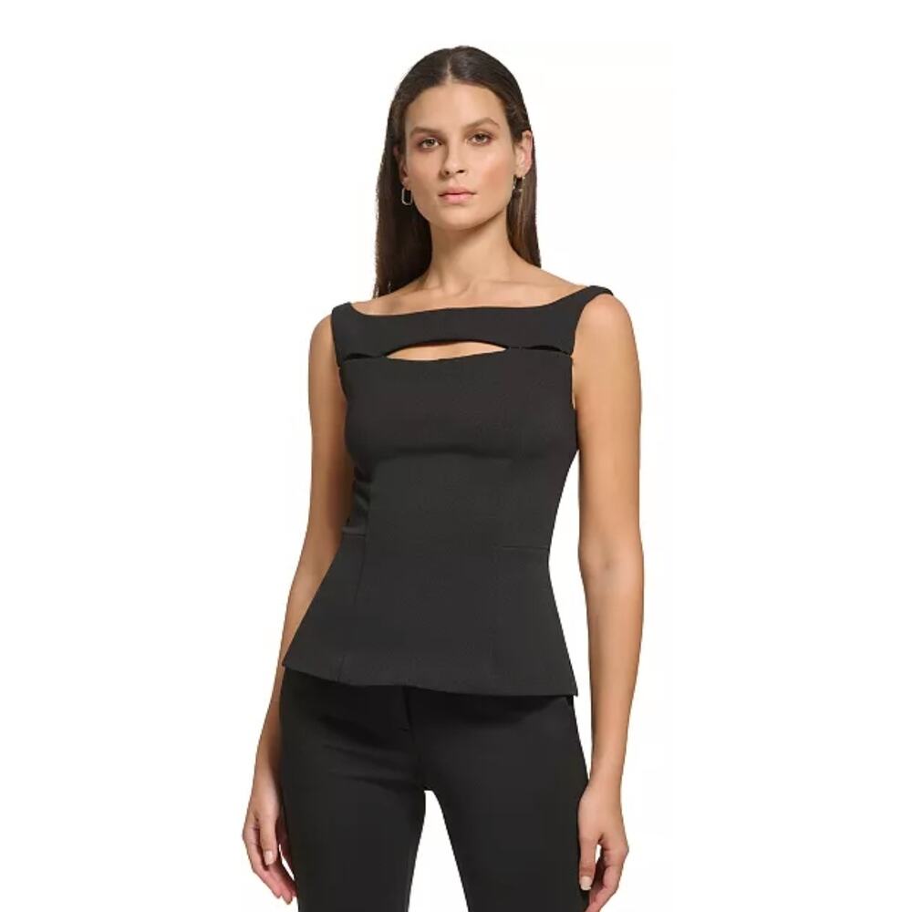 DKNY women's sleveless cut-out peplum top black Size Small Matrix minimalist - Picture 1 of 8